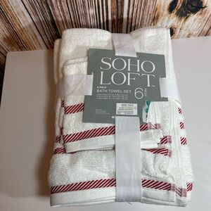New Soho Loft 6-piece 100% OEKO-TEC Cotton bath towel set with red stripes